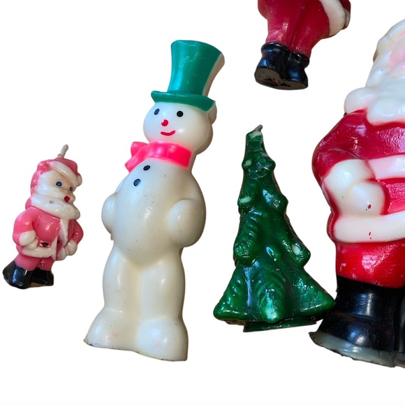 Vintage Lot of 11 Gurley ? Christmas Green Hat Snowman Tree Reindeer Wax Candles - Picture 2 of 16